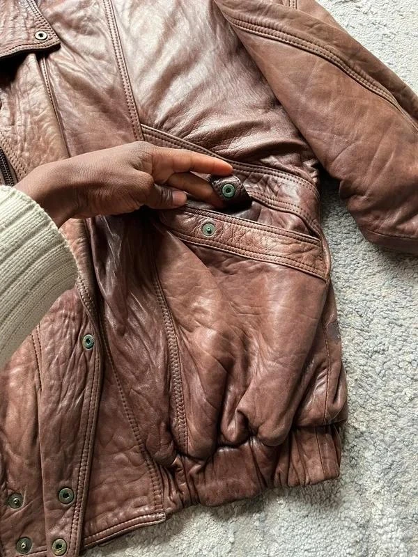 Vintage 90s Flight Aviator Mens Brown Sheepskin Collar Leather Bomber Jacket Siz – photo 4